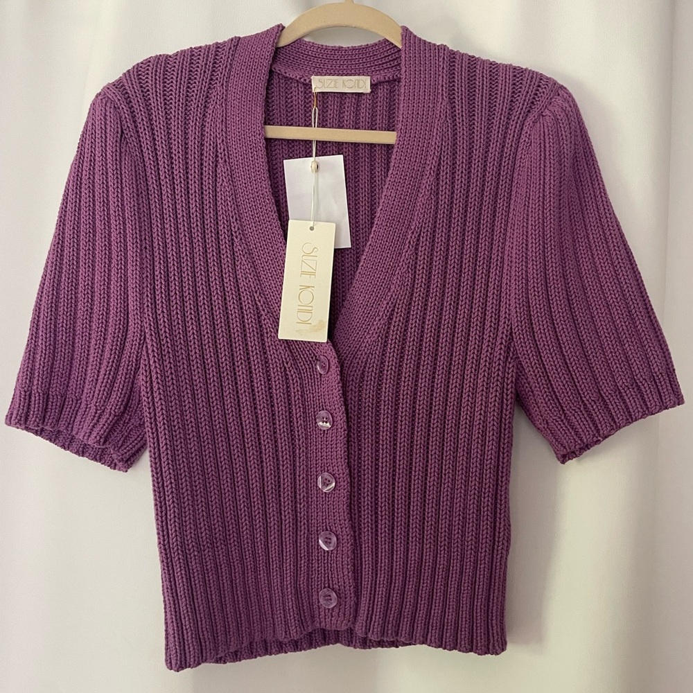 Suzi Kondi Purple Ribbed Short-Sleeve Cardigan